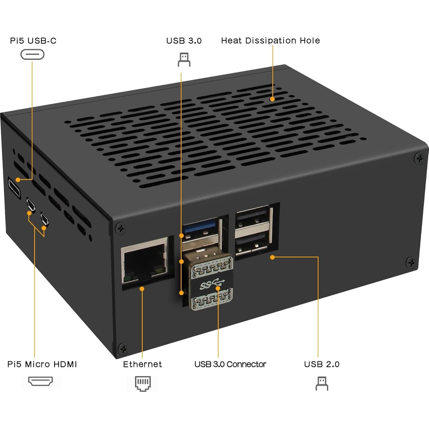 Caja de Metal Geekworm X1100-C1 con Enfriador Activo H505 para Raspberry Pi 5