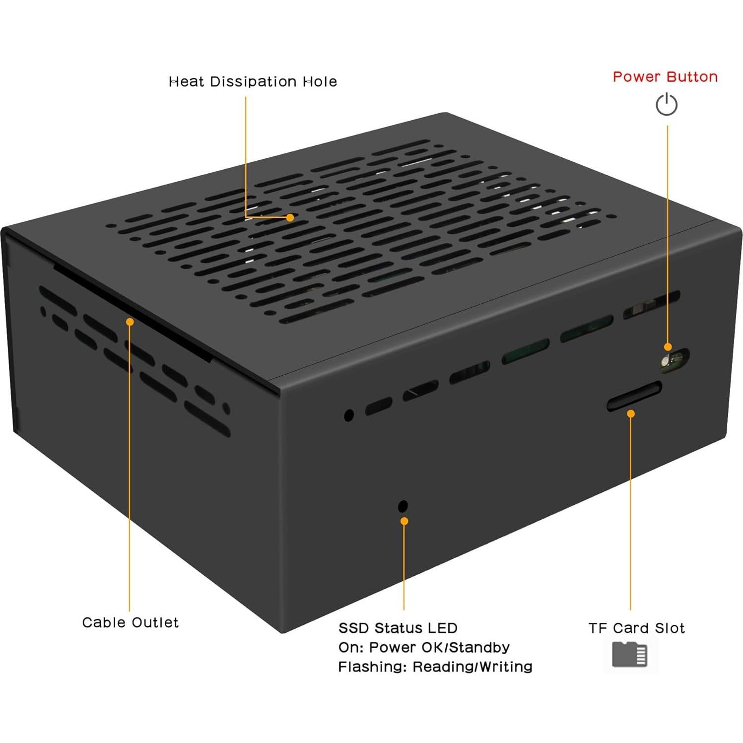 Caja de Metal Geekworm X1100-C1 con Enfriador Activo H505 para Raspberry Pi 5