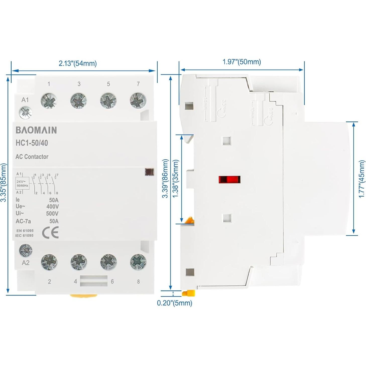 Contactor Baomain 24V AC 50A 4 Polos Normalmente Abierto