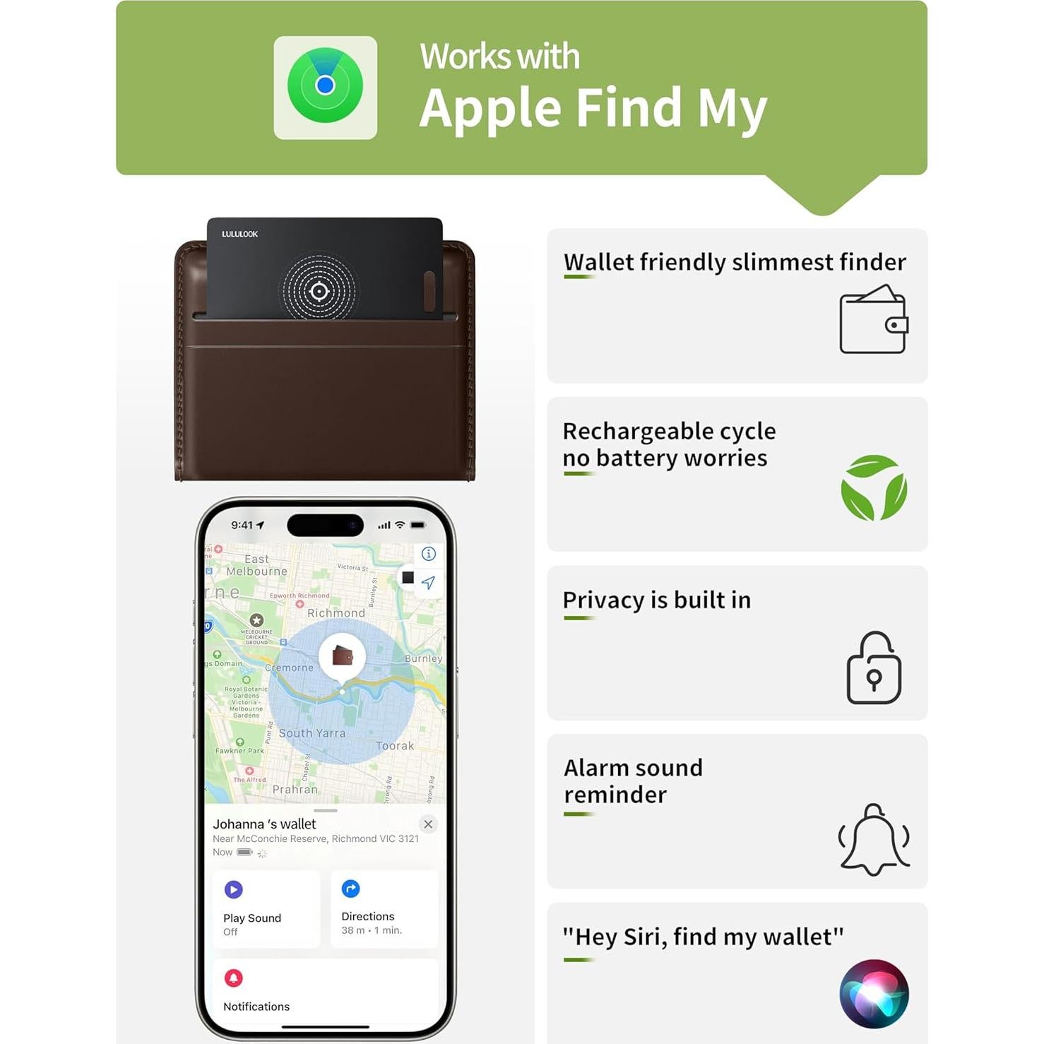 Tarjeta Rastreadora LULULOOK 3 Pack Negro, Inalámbrica IP68