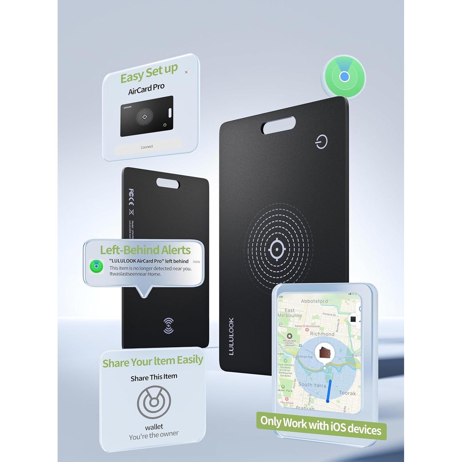 Tarjeta Rastreadora LULULOOK 3 Pack Negro, Inalámbrica IP68