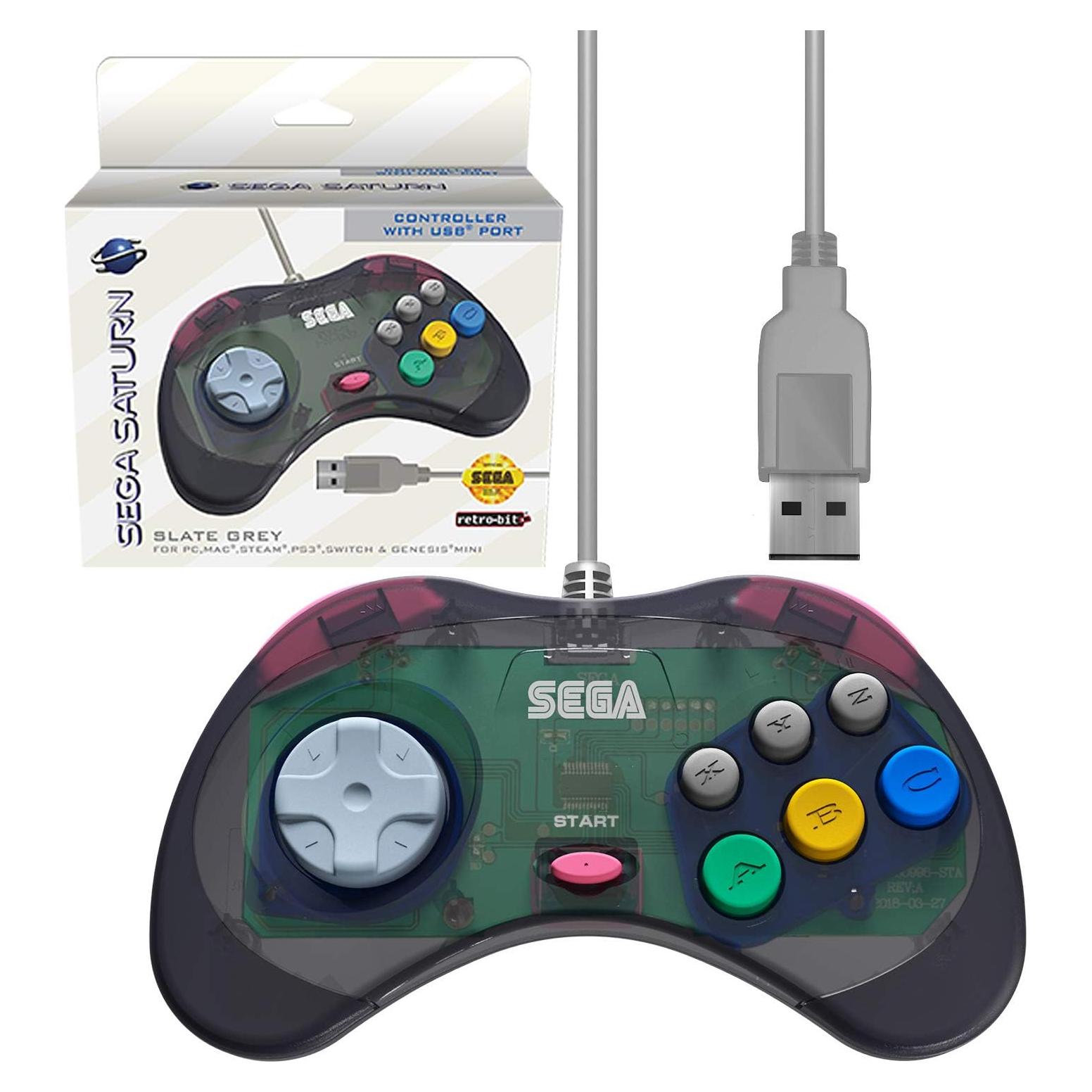 Controlador USB Retro-Bit Sega Saturn Modelo 2 - 3m Compatible PS3, PC, Switch