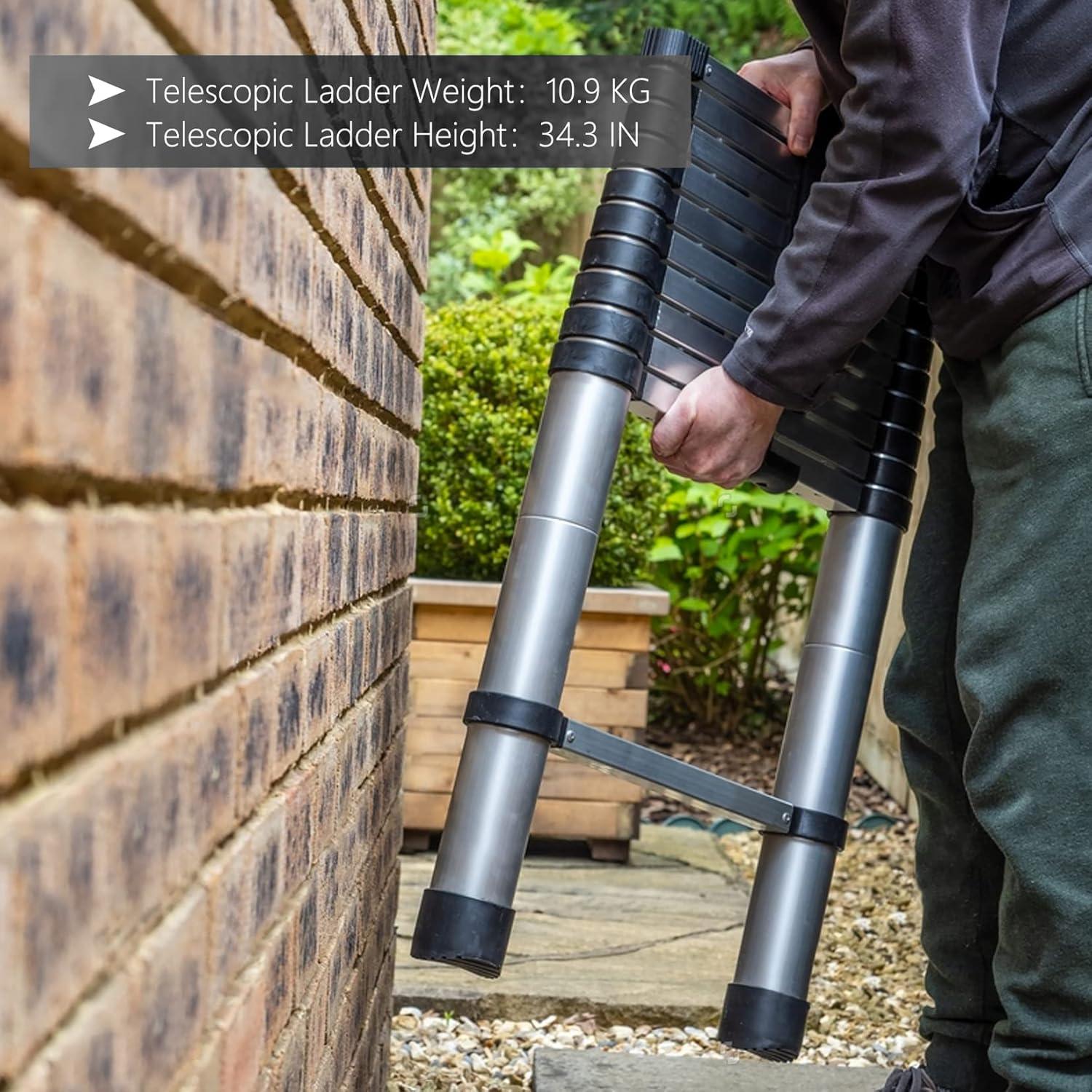 Escalera Telescópica Aluminio 3.8M findmall Plegable Antideslizante