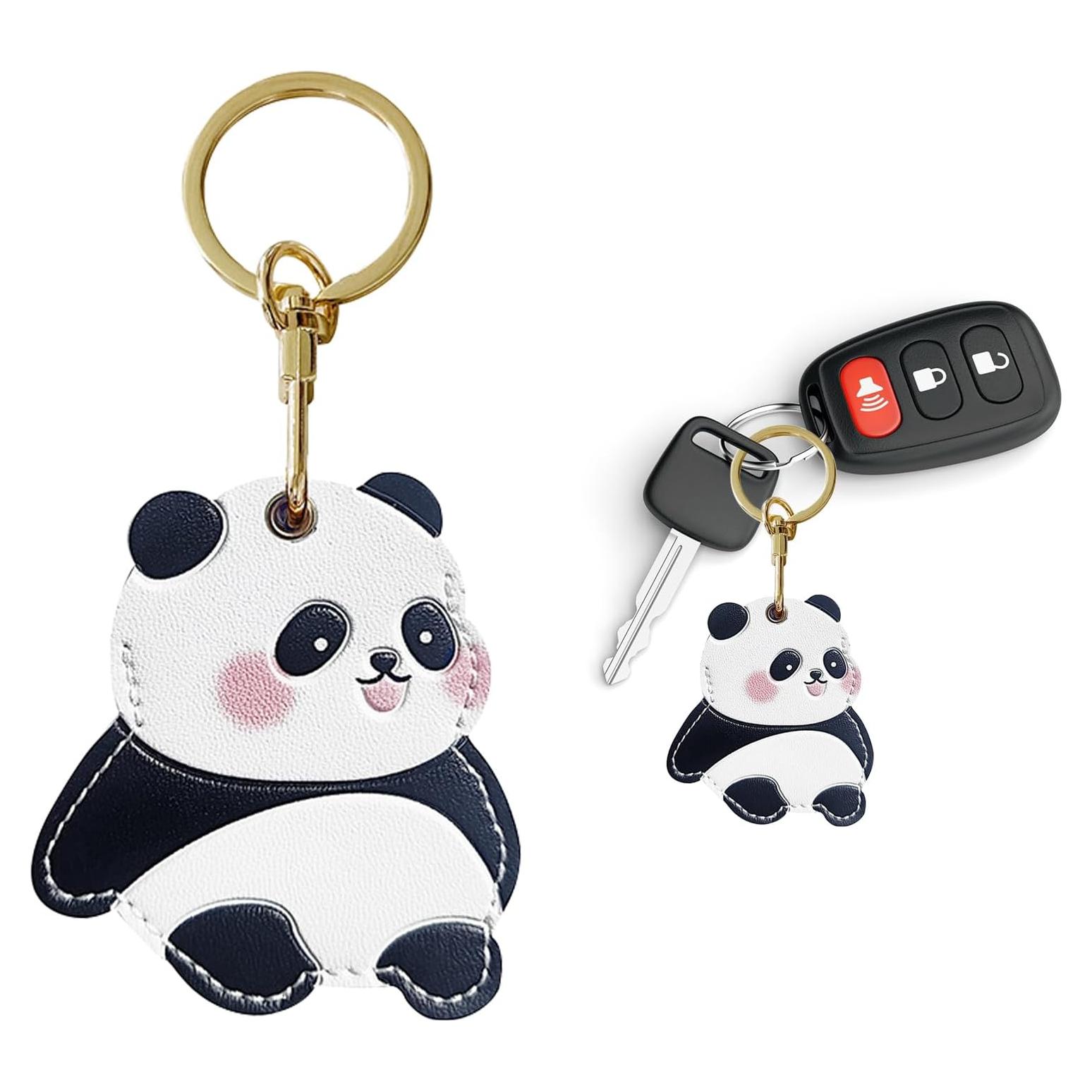 Funda de llavero de cuero PU Letoileite para AirTag Panda