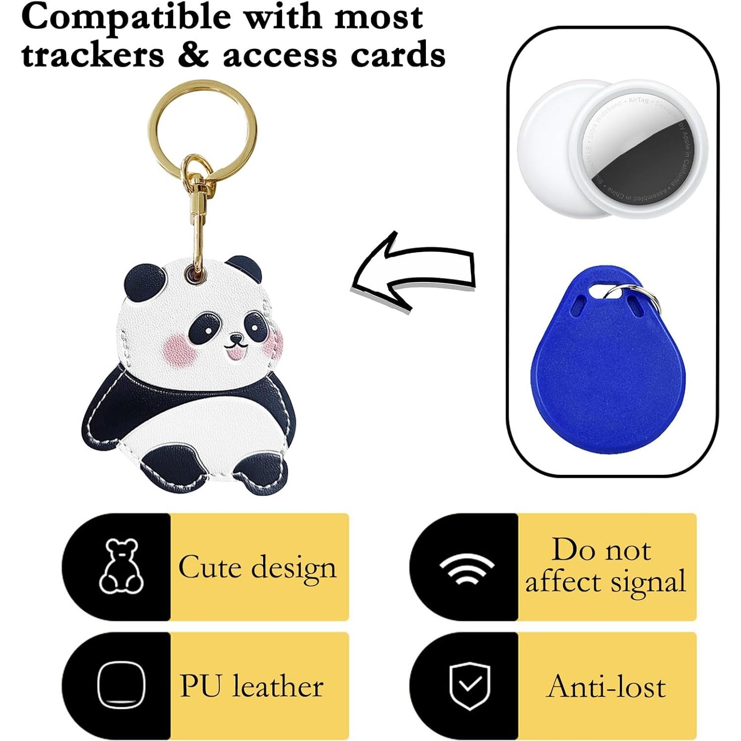 Funda de llavero de cuero PU Letoileite para AirTag Panda