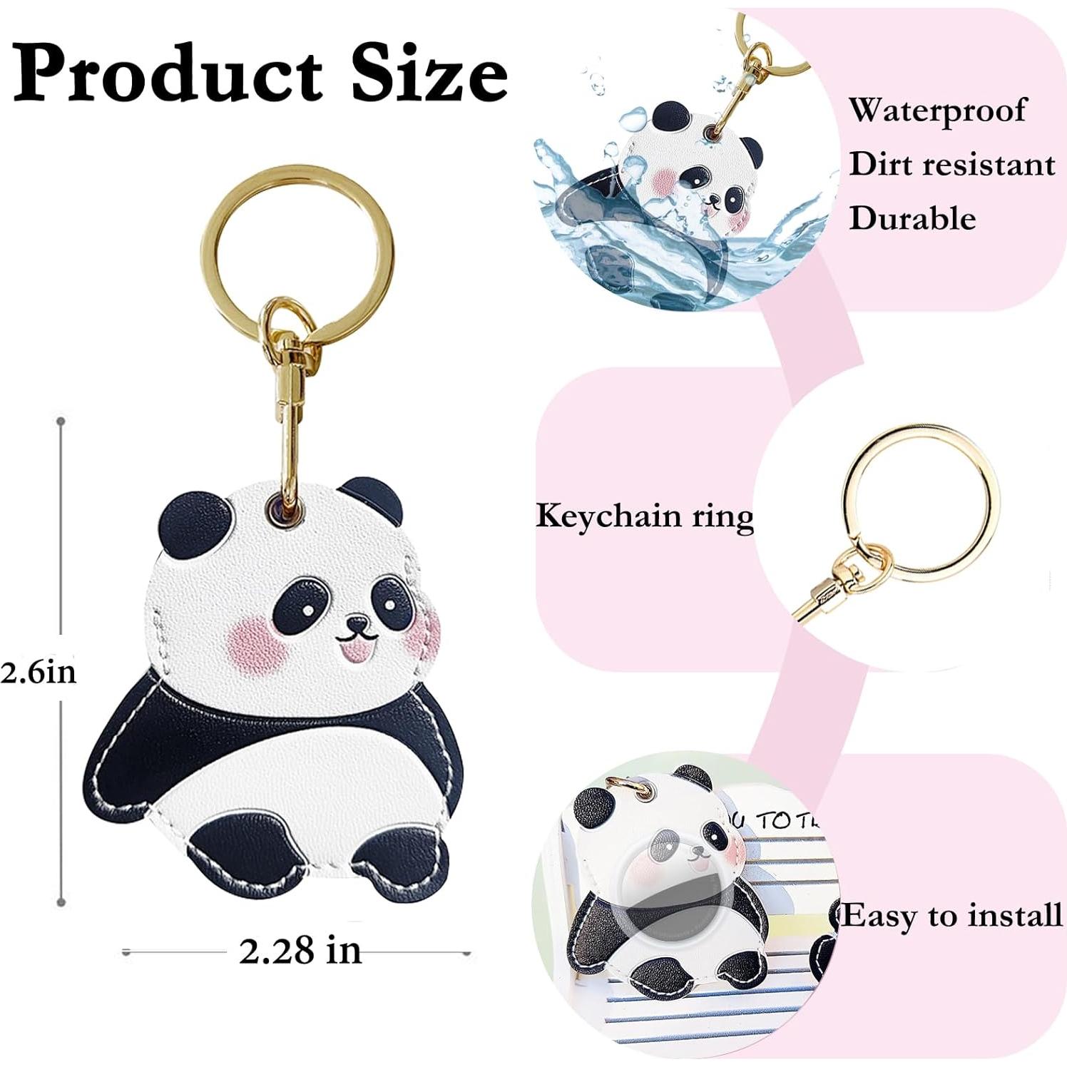 Funda de llavero de cuero PU Letoileite para AirTag Panda