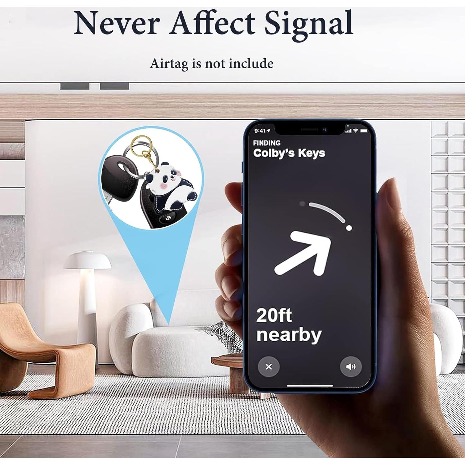 Funda de llavero de cuero PU Letoileite para AirTag Panda