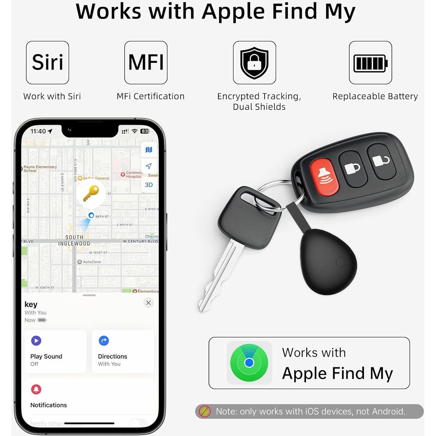 Rastreador Bluetooth Pepisk Air Tracker 4 Etiquetas MFi iOS