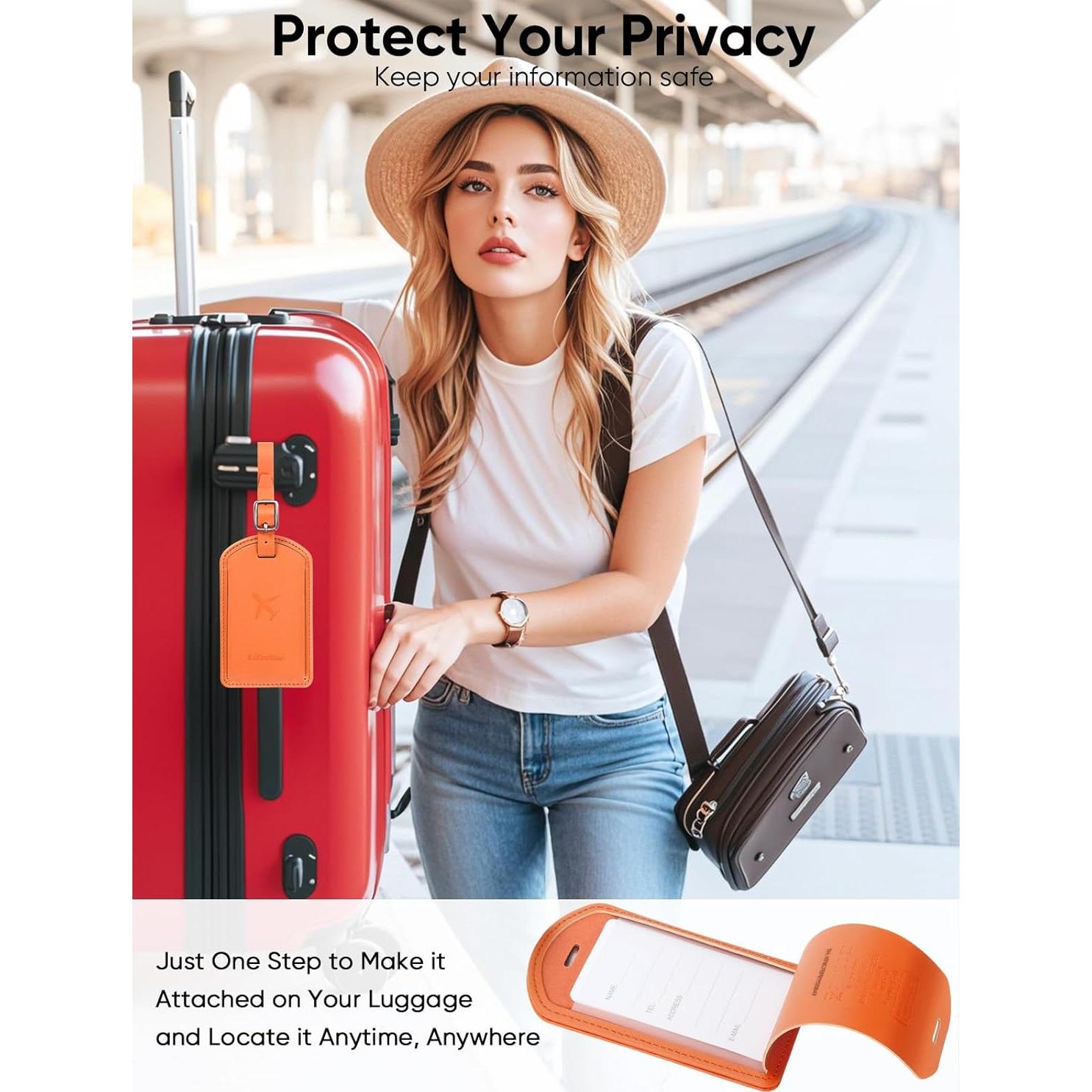 Etiqueta de Equipaje con Rastreador LifeChé Naranja de Cuero