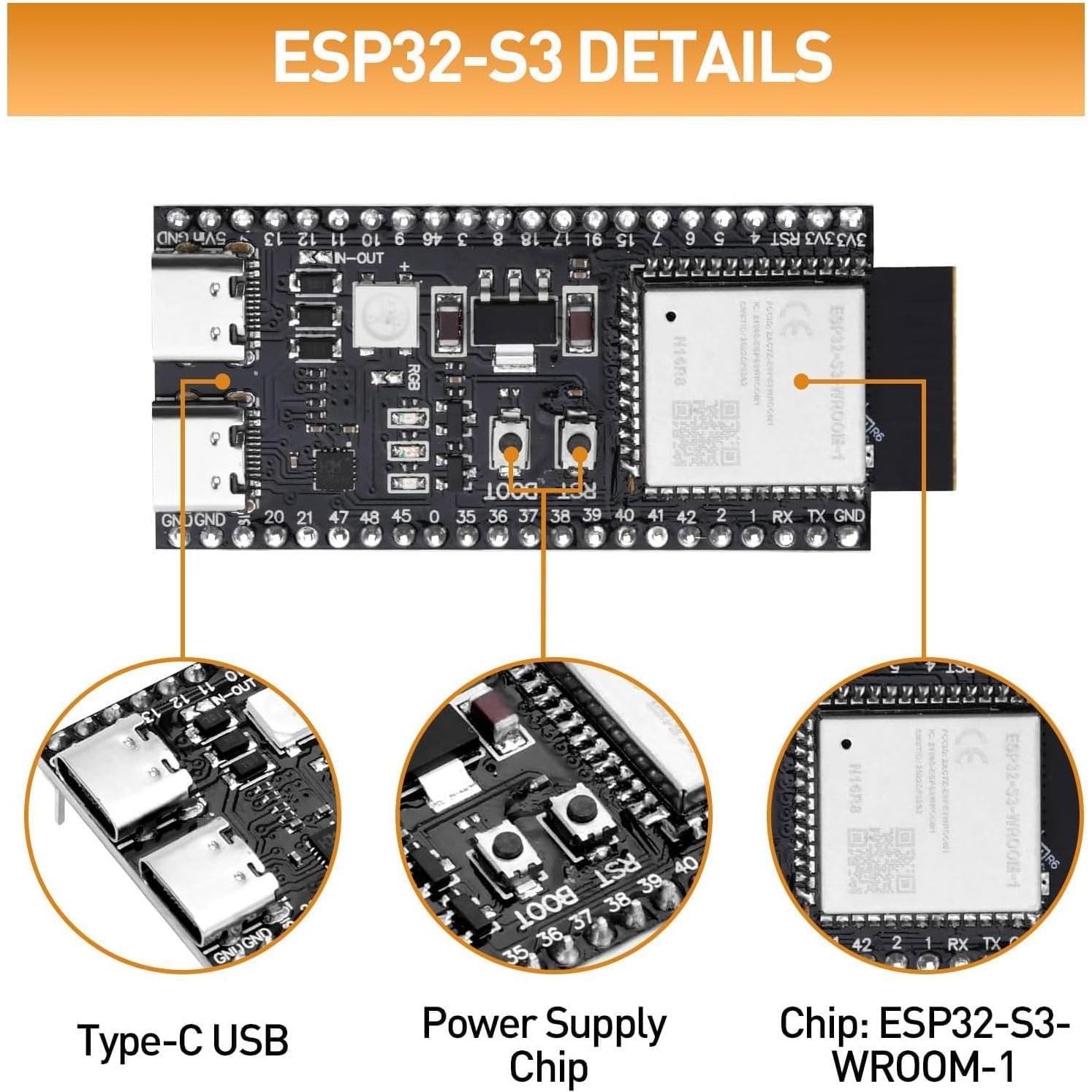 Placa de Desarrollo Aideepen ESP32 S3 DevKitC1 N16R8 Wi-Fi BT