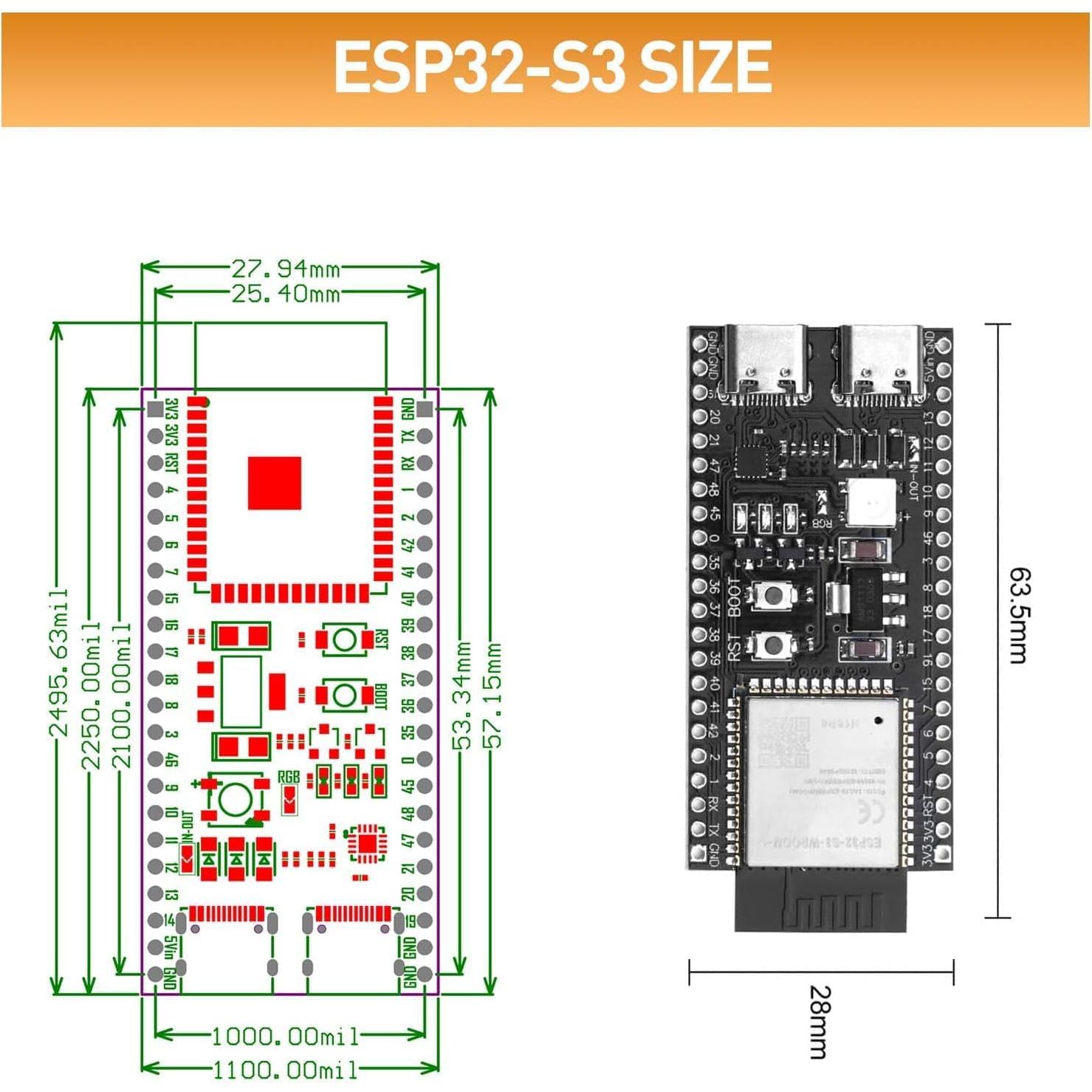 Placa de Desarrollo Aideepen ESP32 S3 DevKitC1 N16R8 Wi-Fi BT