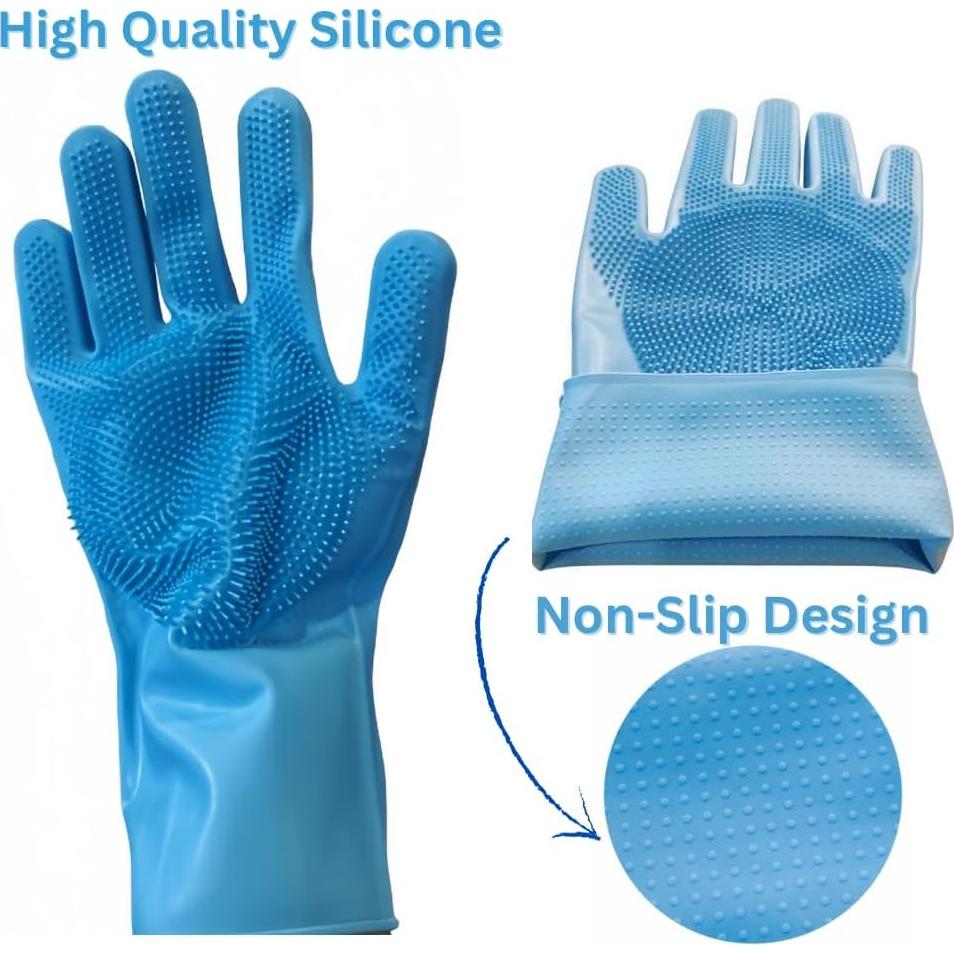 Guantes de Aseo para Mascotas PawBliss, Azul, 5 Dedos, Silicona