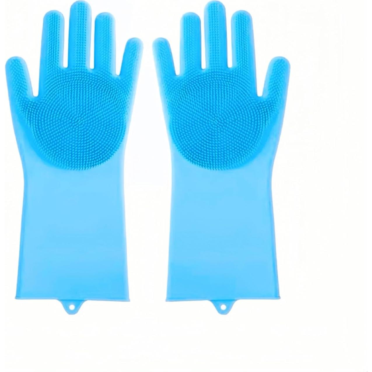 Guantes de Aseo para Mascotas PawBliss, Azul, 5 Dedos, Silicona