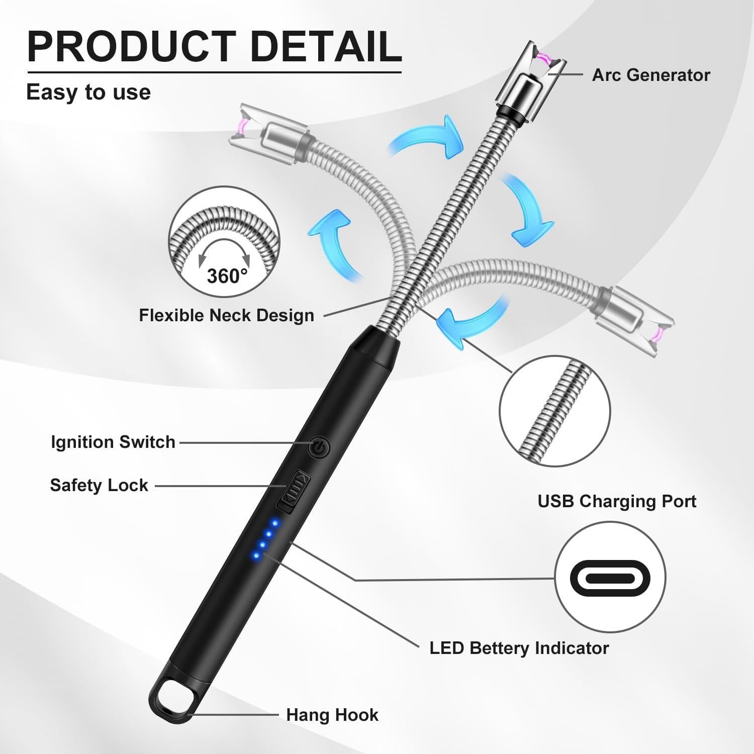 Encendedor Eléctrico Recargable LcFun con Cuello Flexible 25cm