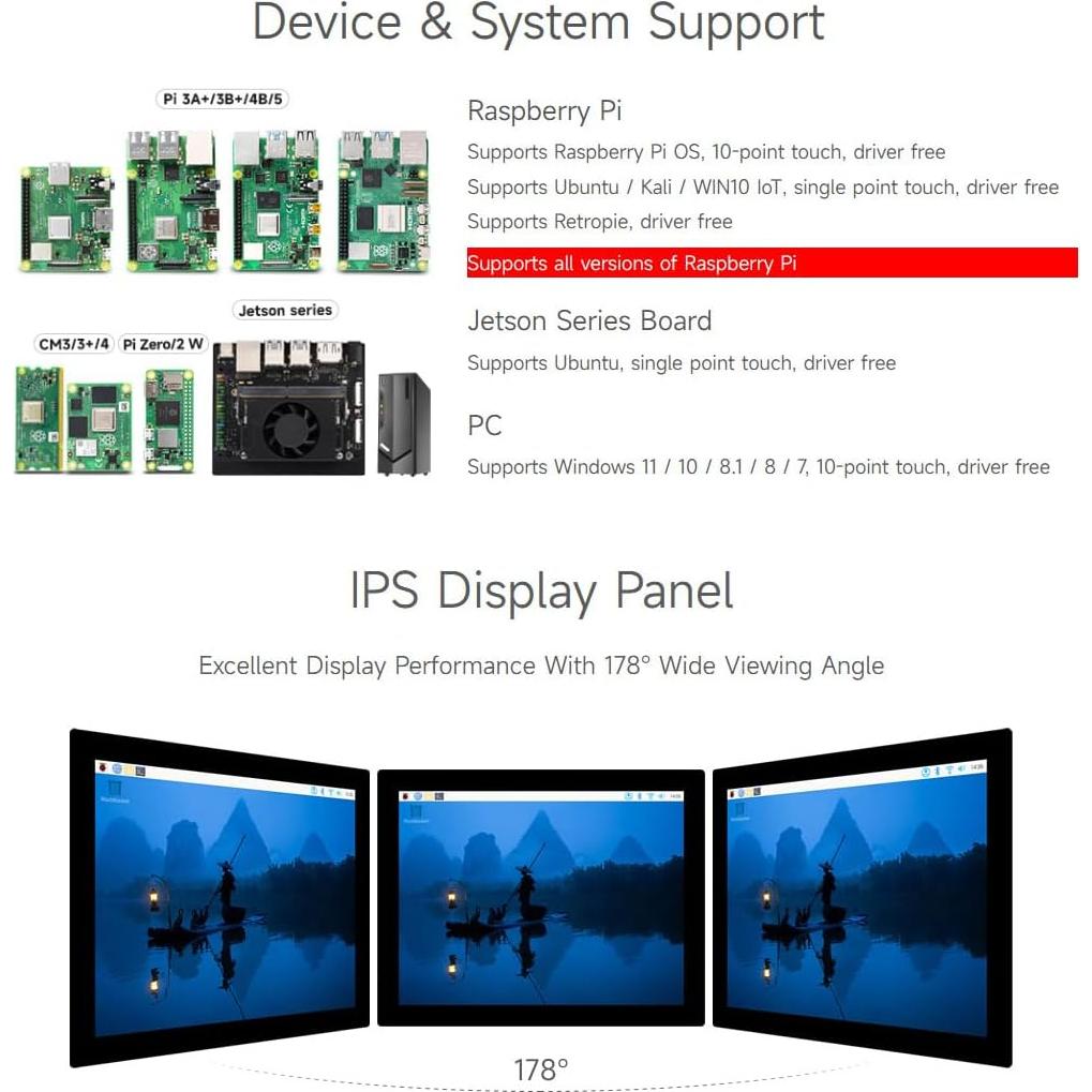 Monitor HDMI 8" Waveshare 768x1024 IPS Táctil 10 Puntos