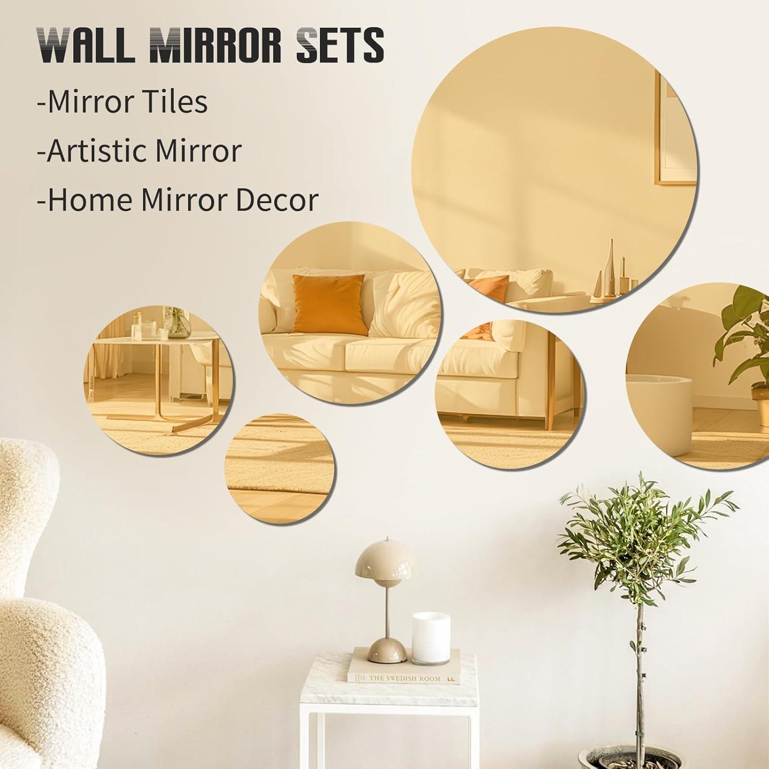 Juego de 24 Espejos Redondos YMHPRIDE 25.4 cm Dorado