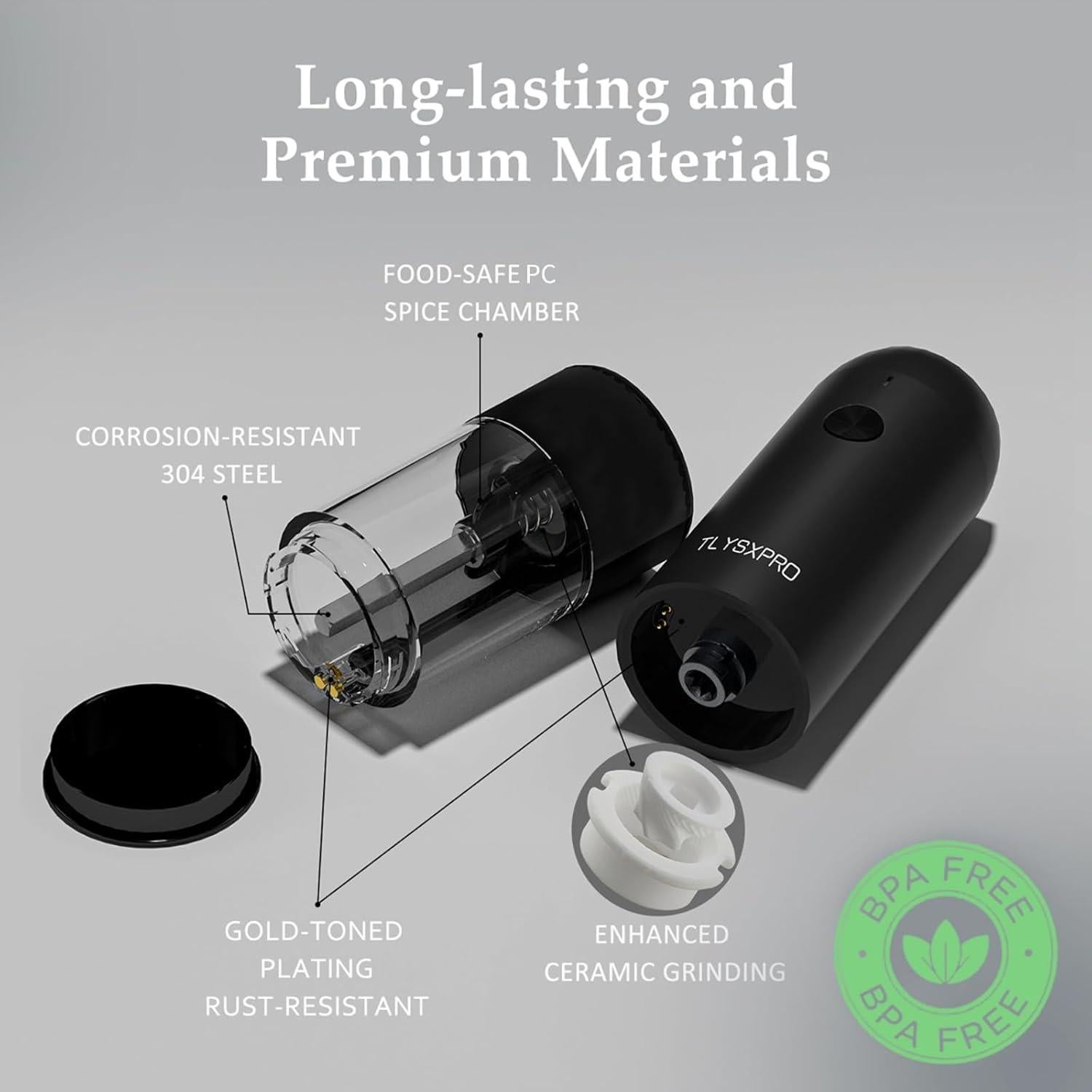 Molino de Pimienta Eléctrico TLYSXPRO Automático 46g Negro