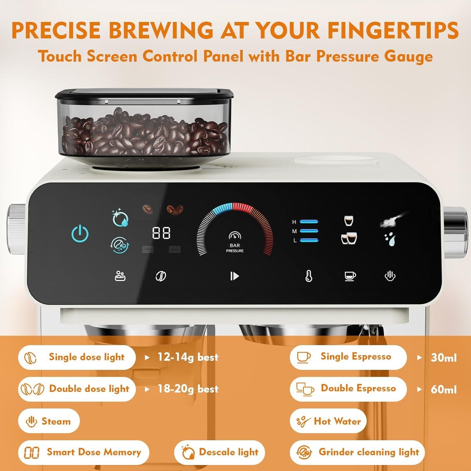 Máquina de Espresso Ollygrin US-AEK-1520A-001 20 Bar con Molinillo