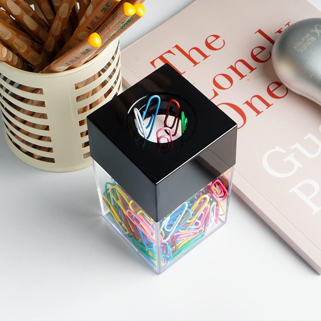 Dispensador de Clips de Papel Magnético Grwanpen - Capacidad 500 Clips, Negro, Paquete de 2