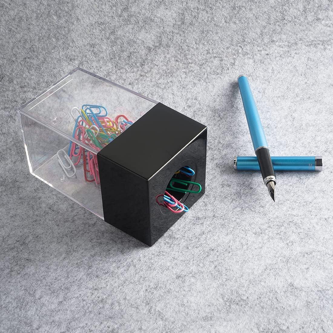 Dispensador de Clips de Papel Magnético Grwanpen - Capacidad 500 Clips, Negro, Paquete de 2