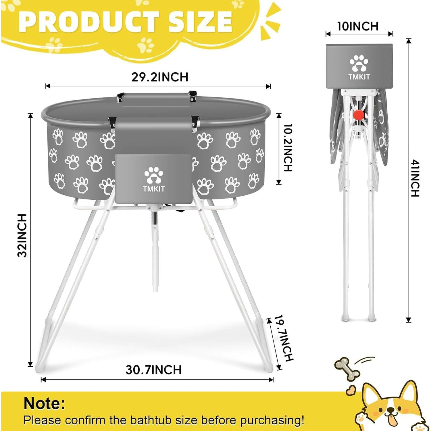 Bañera Elevada para Perros Tmkit 74.2x41.9x25.9 cm Plegable