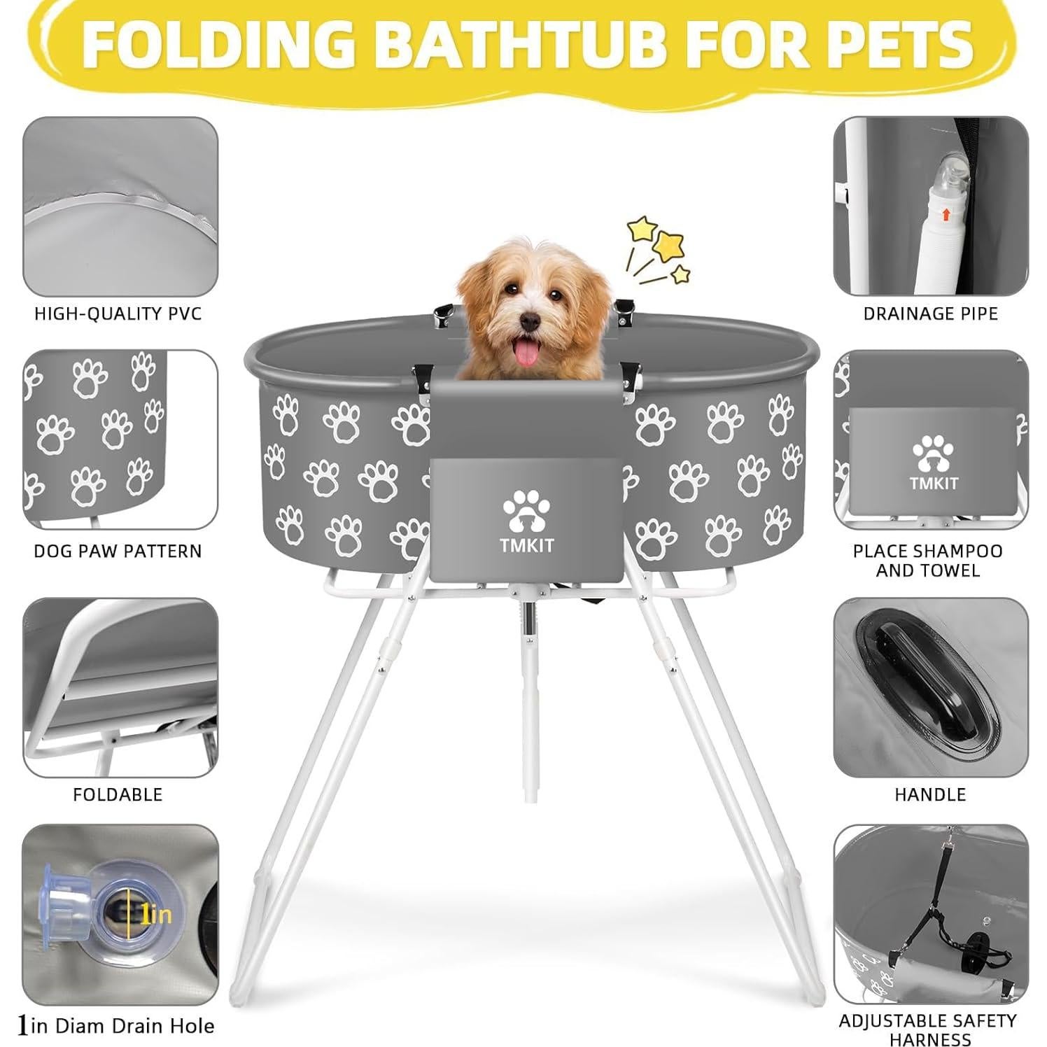 Bañera Elevada para Perros Tmkit 74.2x41.9x25.9 cm Plegable