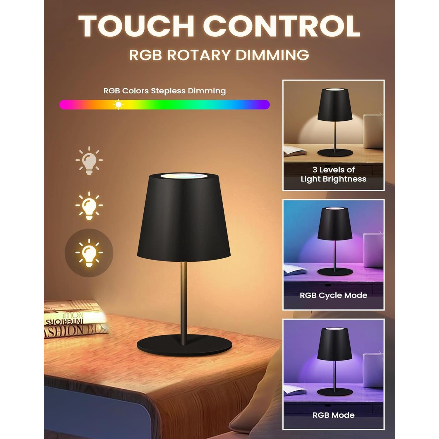 Lámpara de Mesa RGB Inalámbrica JCHPZR 2 Paquete 5000mAh