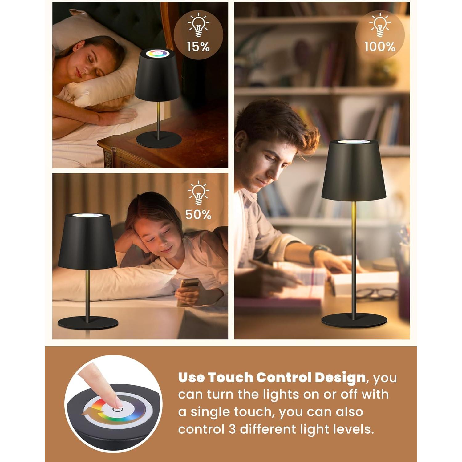 Lámpara de Mesa RGB Inalámbrica JCHPZR 2 Paquete 5000mAh