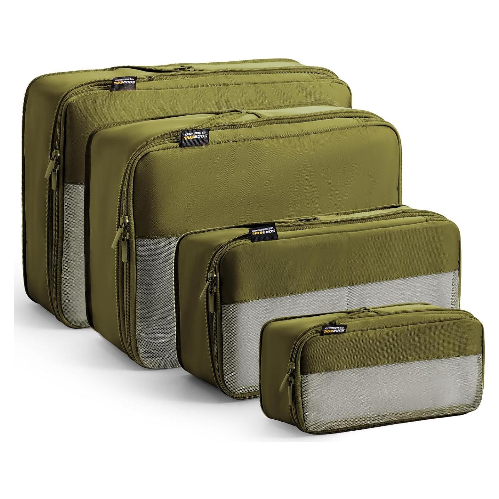 Set de 4 Cubos de Compresión SOARSAIL para Viajes - Verde Militar