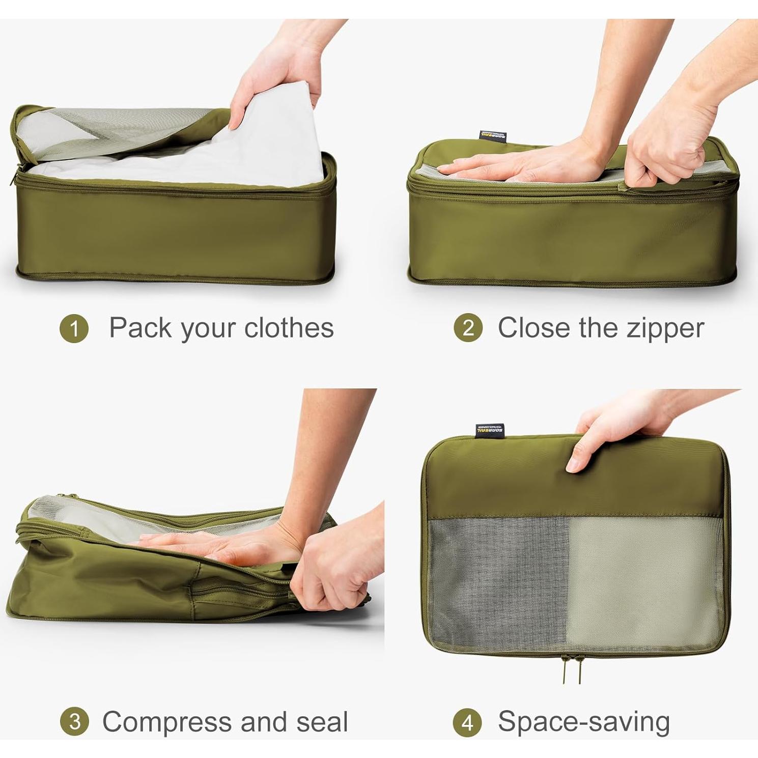 Set de 4 Cubos de Compresión SOARSAIL para Viajes - Verde Militar