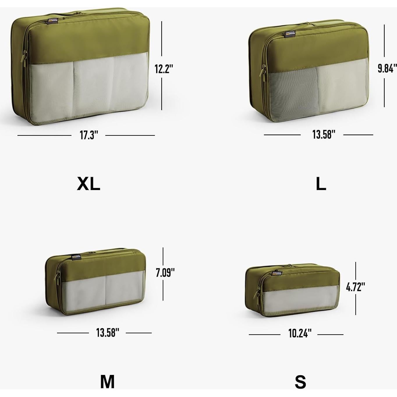 Set de 4 Cubos de Compresión SOARSAIL para Viajes - Verde Militar