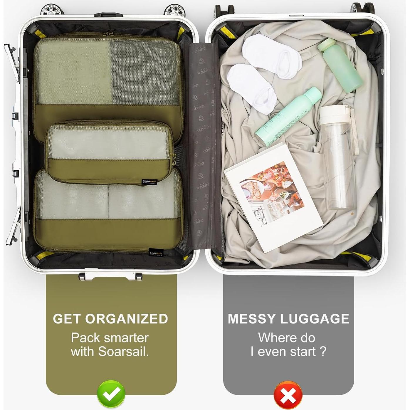 Set de 4 Cubos de Compresión SOARSAIL para Viajes - Verde Militar