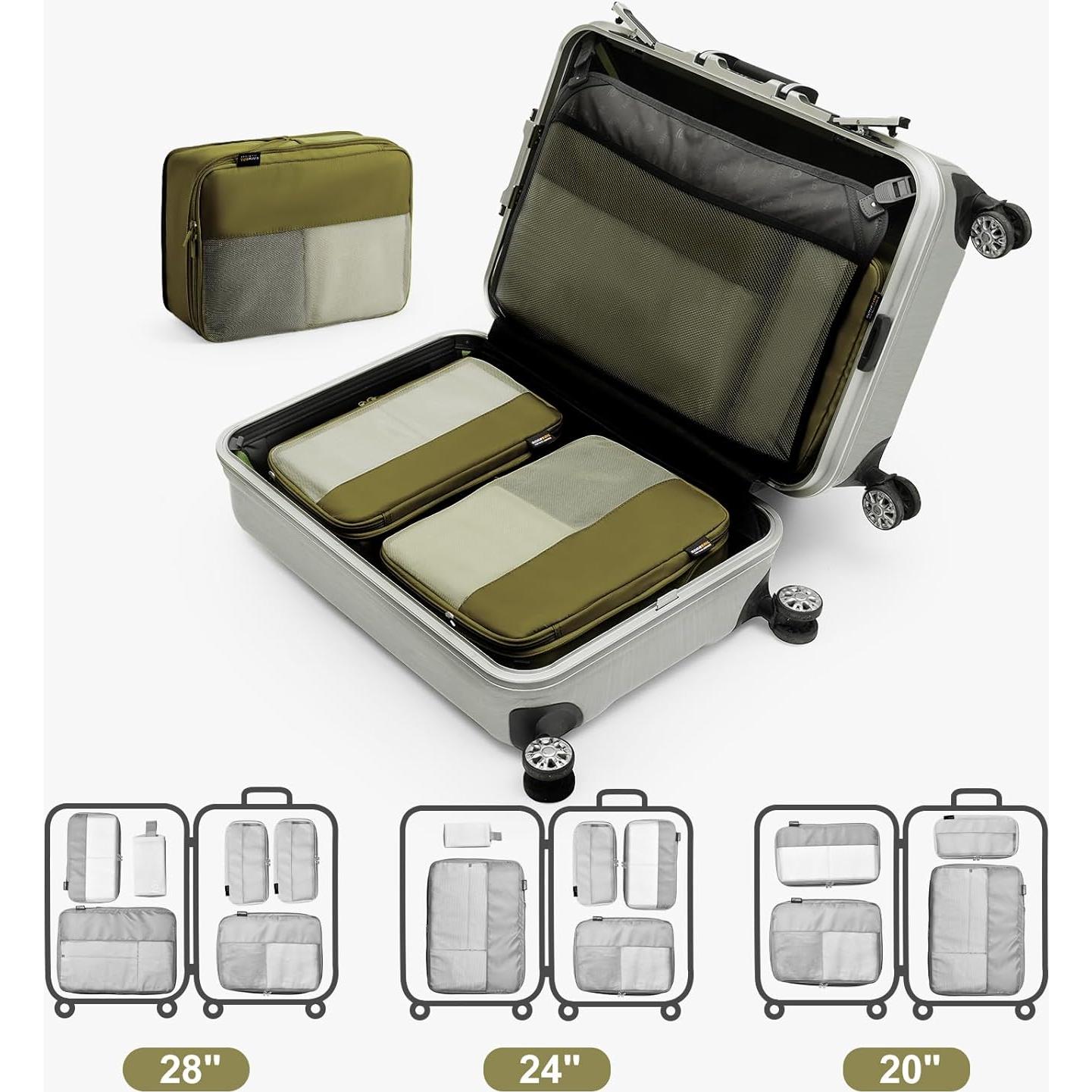 Set de 4 Cubos de Compresión SOARSAIL para Viajes - Verde Militar