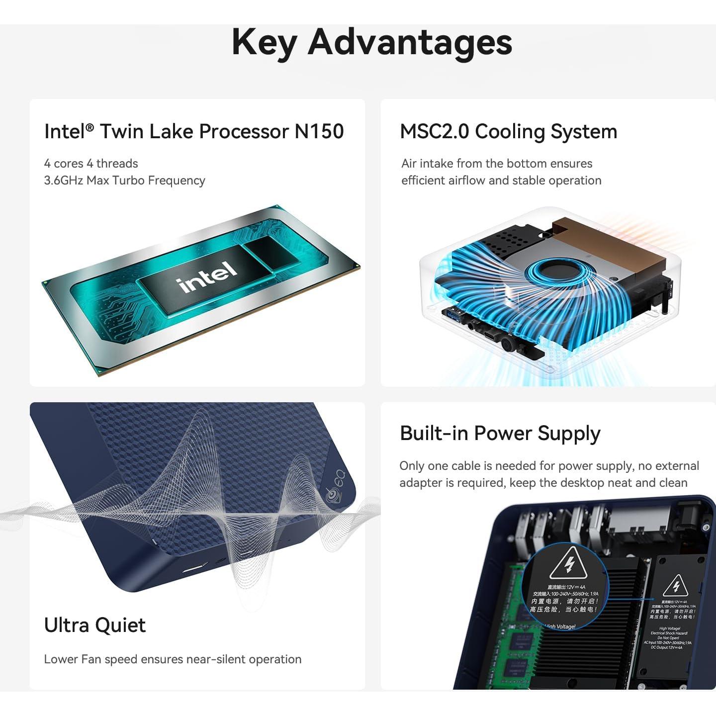 Mini PC Beelink EQ14, Intel N150, 16GB RAM, 500GB SSD, 4K