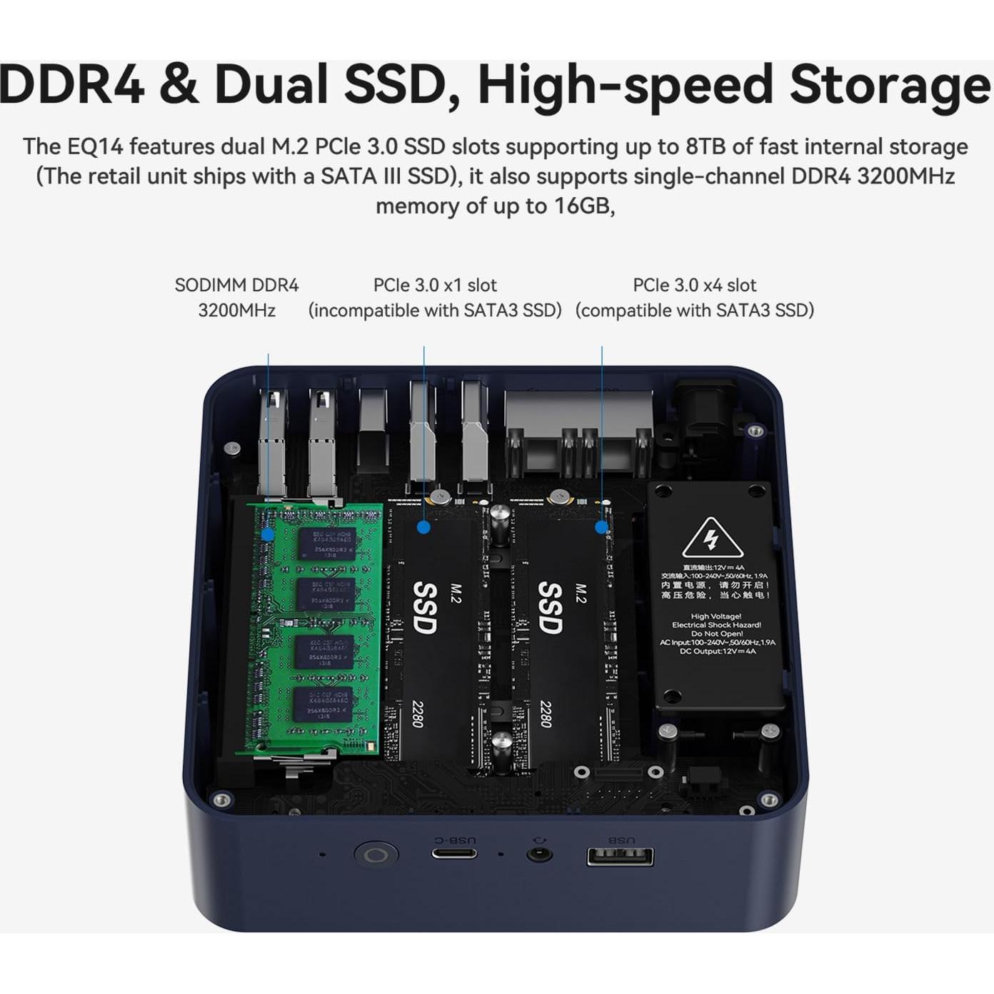 Mini PC Beelink EQ14, Intel N150, 16GB RAM, 500GB SSD, 4K