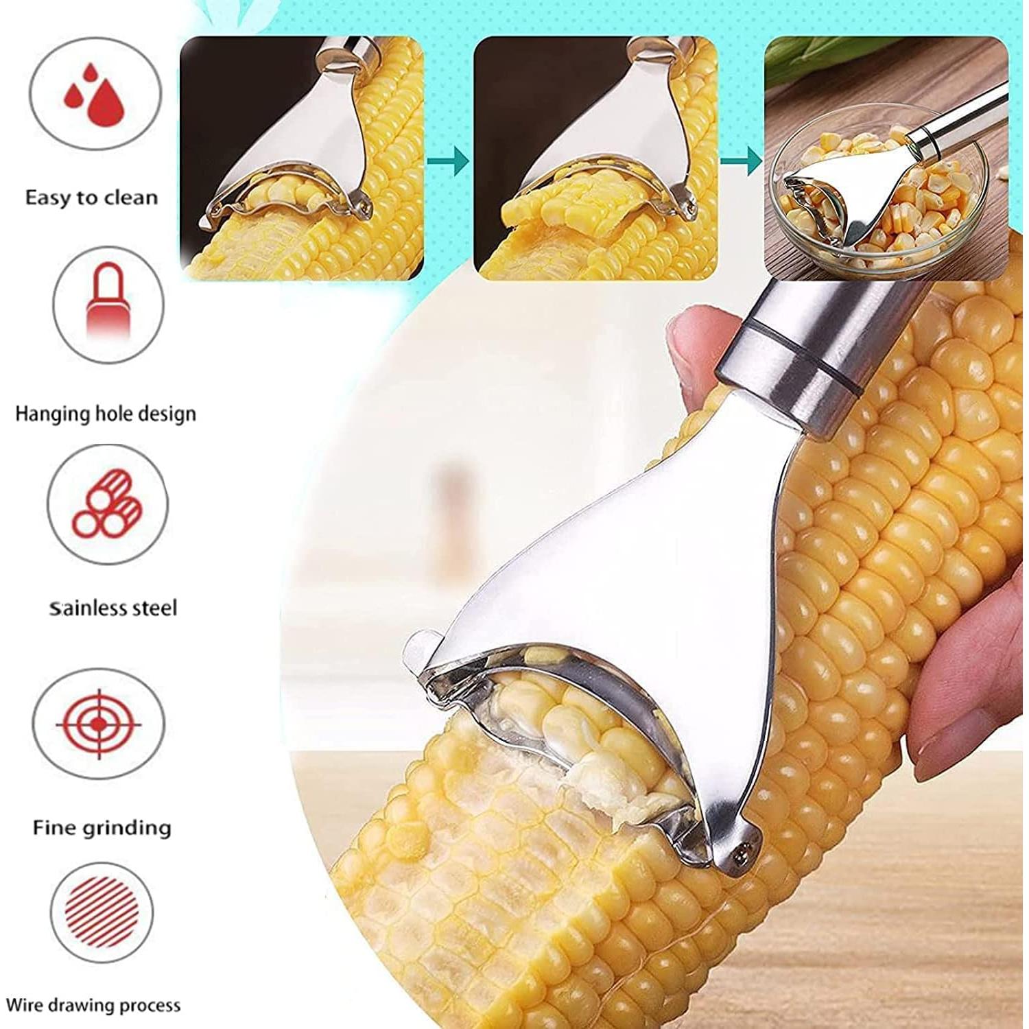 Pelador de Maíz Mágico BuerKeo 2 Pcs Acero Inoxidable