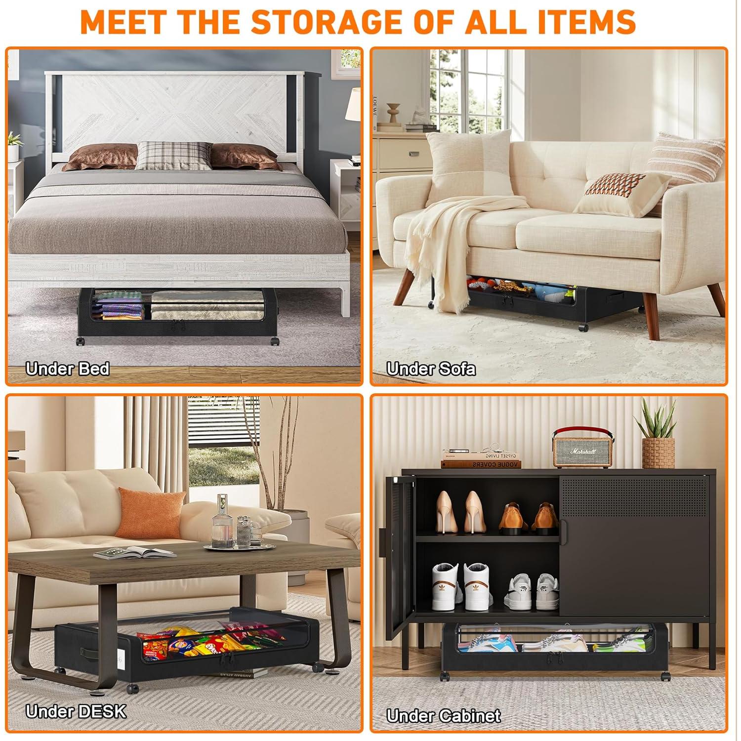 Contenedores de Almacenamiento Bajo la Cama LESHZHEN 65L Negro 2 Paquete