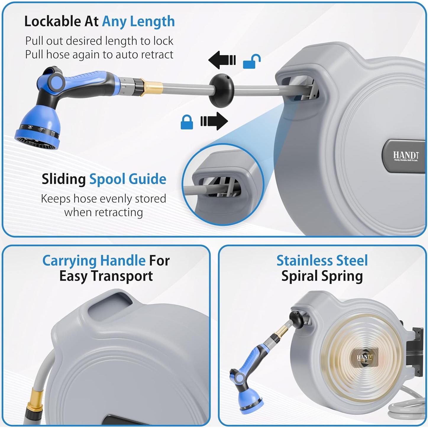 Carrete de Manguera de Jardín Retráctil HANDT 15.24 m Gris