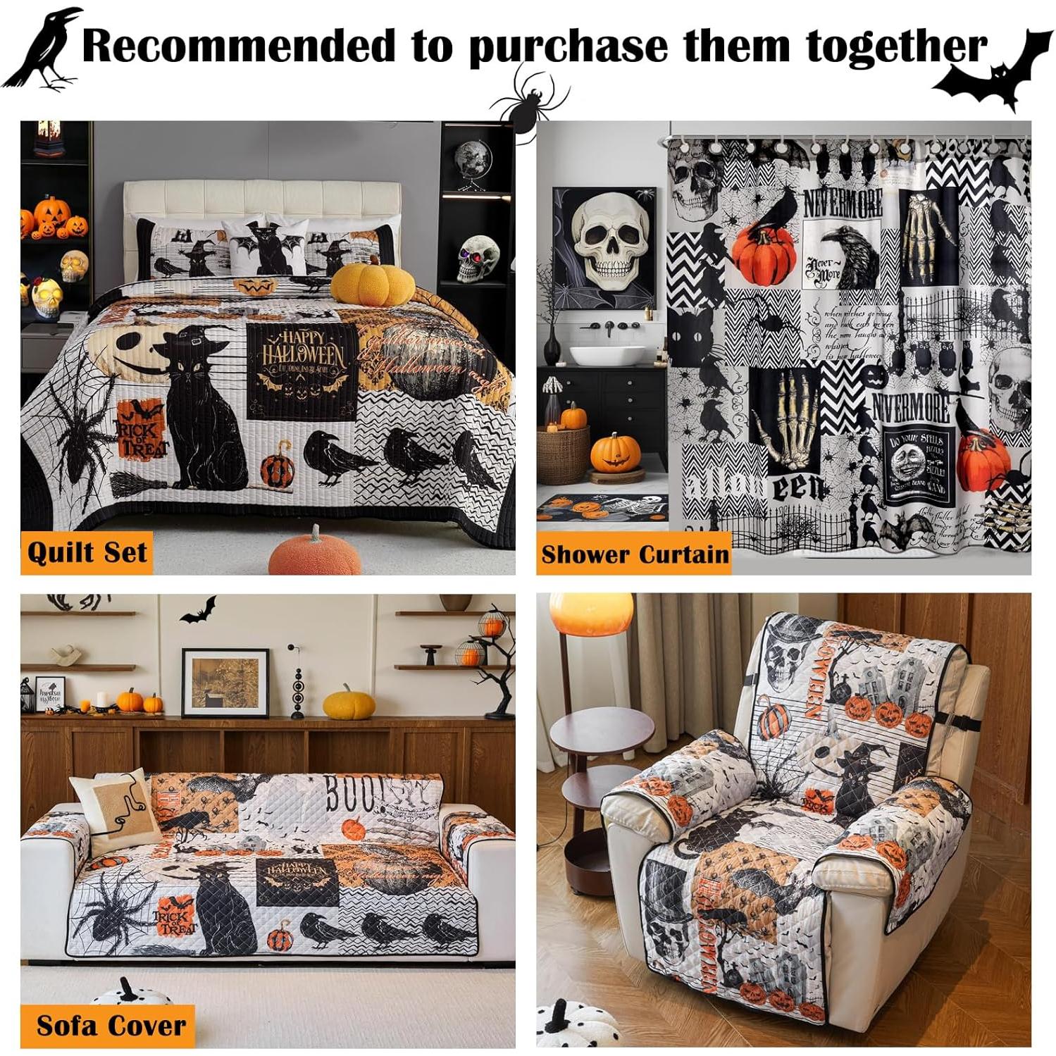 Funda de Sofá Halloween EVENHUG Negra 2 Plazas Lavable