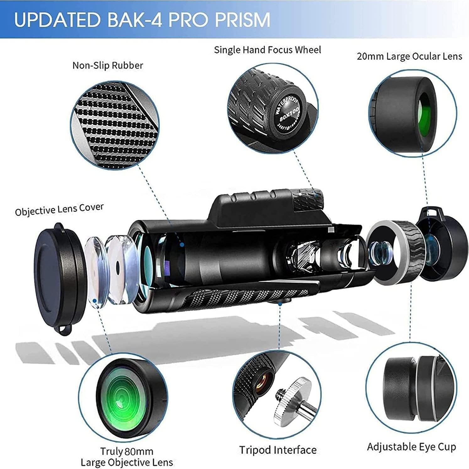 Monocular 80x100 PhysioPhyx HD para Smartphone - Alta Potencia