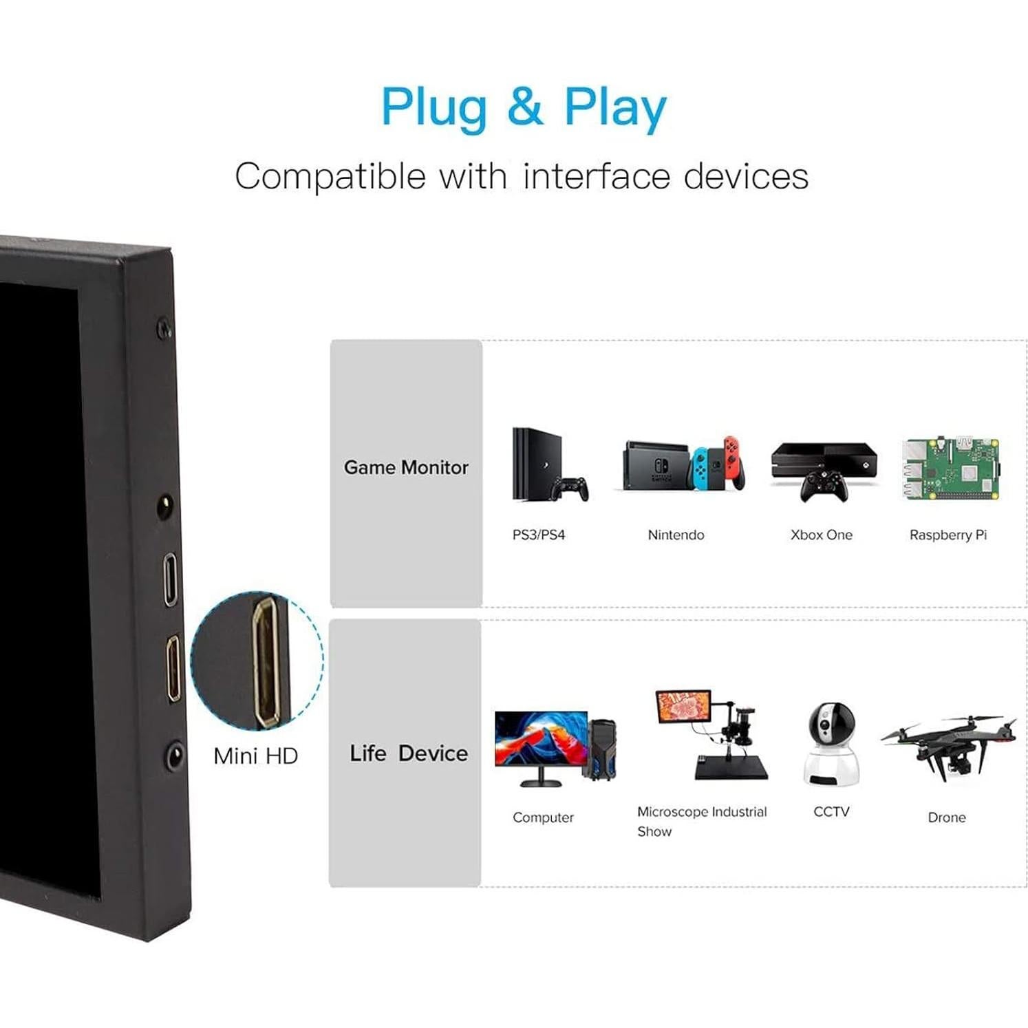 Monitor Portátil ELECROW 8" HD 1280x800 con Altavoces Integrados