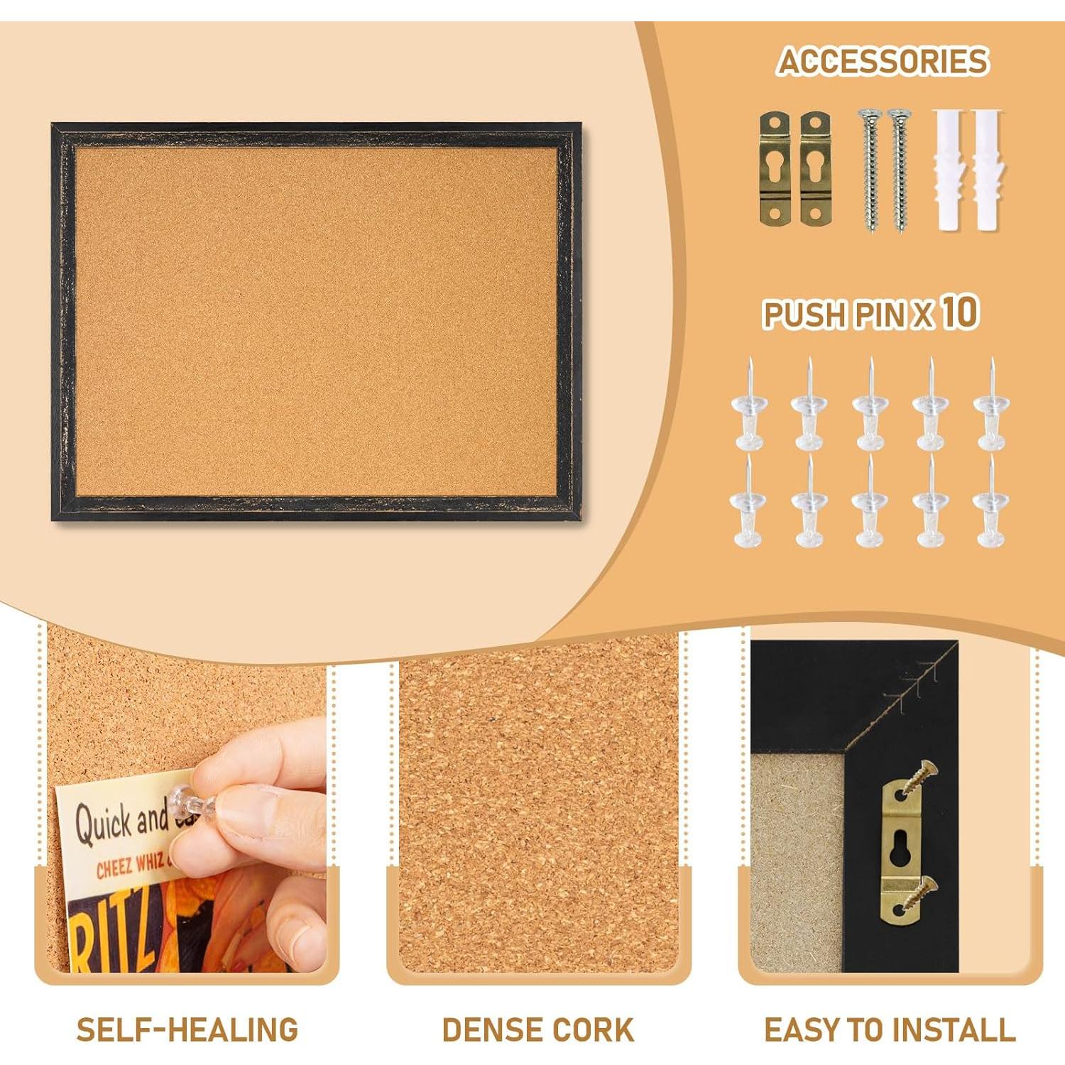 Tablero de Corcho Dollar Boss 61x46 cm Negro con Marco de Madera