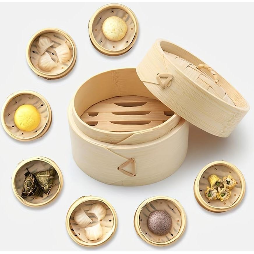 Cesta de Vapor de Bambú DEAUVIOR 10.16 cm Dos Niveles