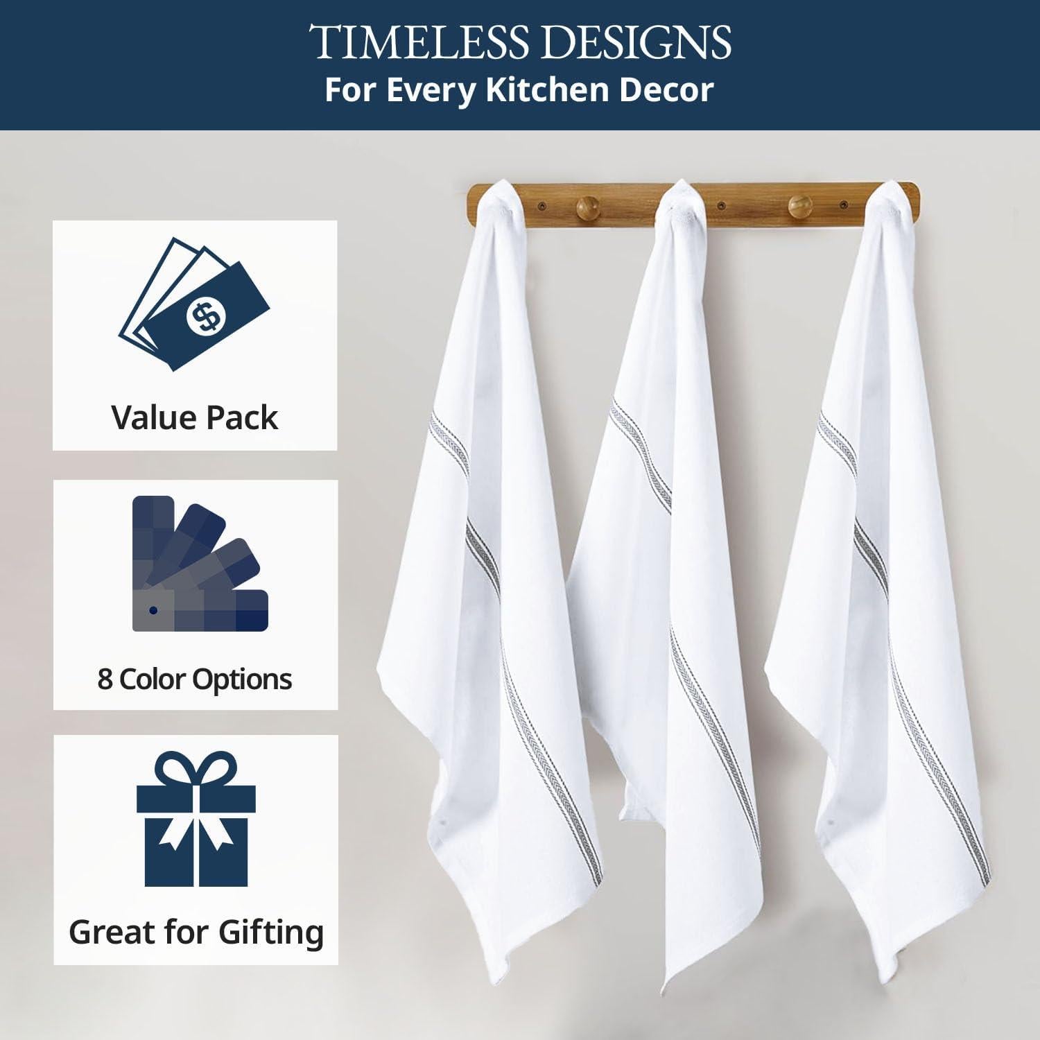 Toallas de Mano LANE LINEN 100% Algodón 12 Piezas Raya Gris