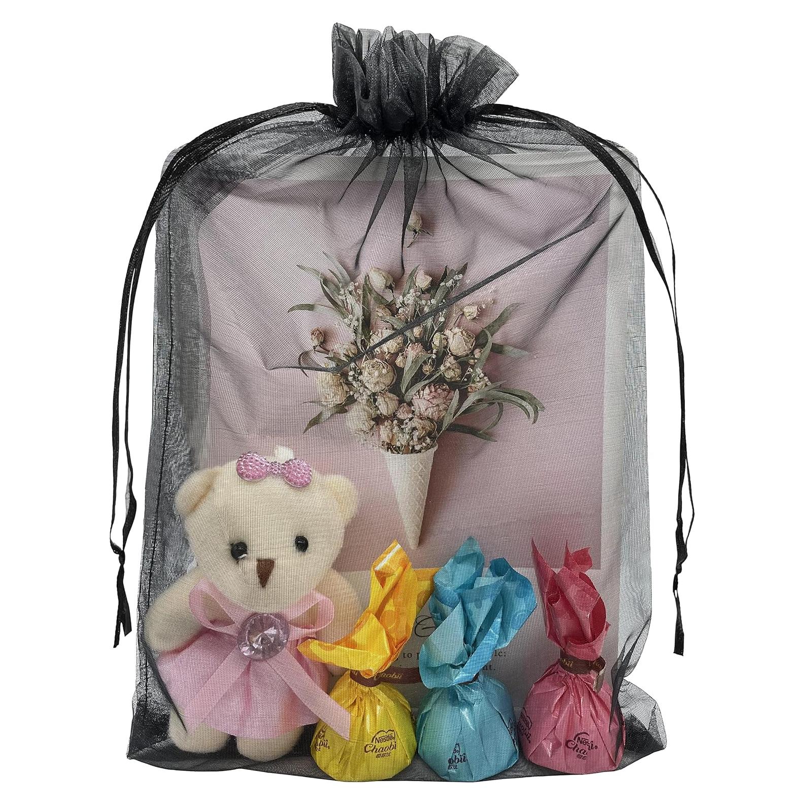 50 Bolsas de Regalo de Organza Negra 20x30 cm Jexila