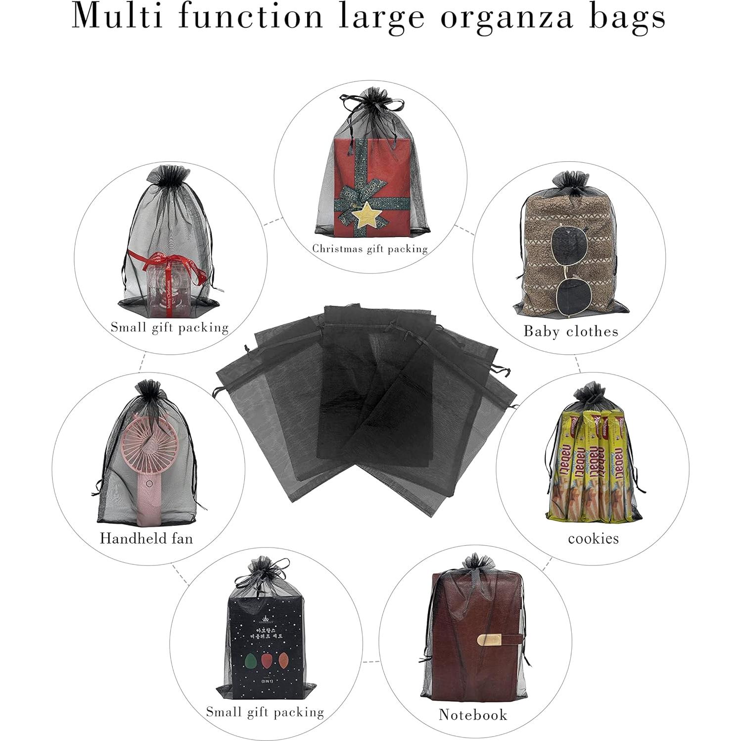 50 Bolsas de Regalo de Organza Negra 20x30 cm Jexila