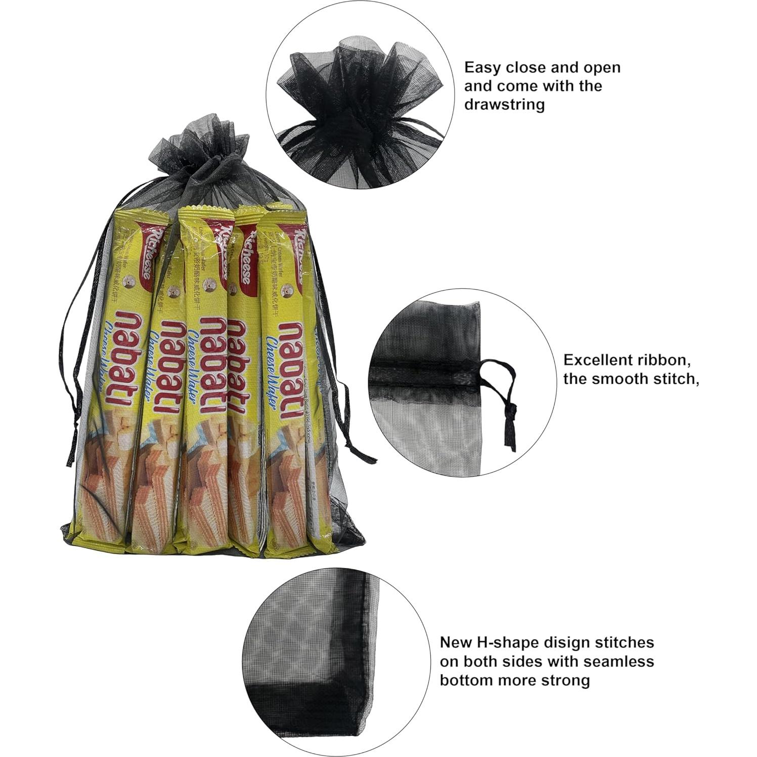 50 Bolsas de Regalo de Organza Negra 20x30 cm Jexila