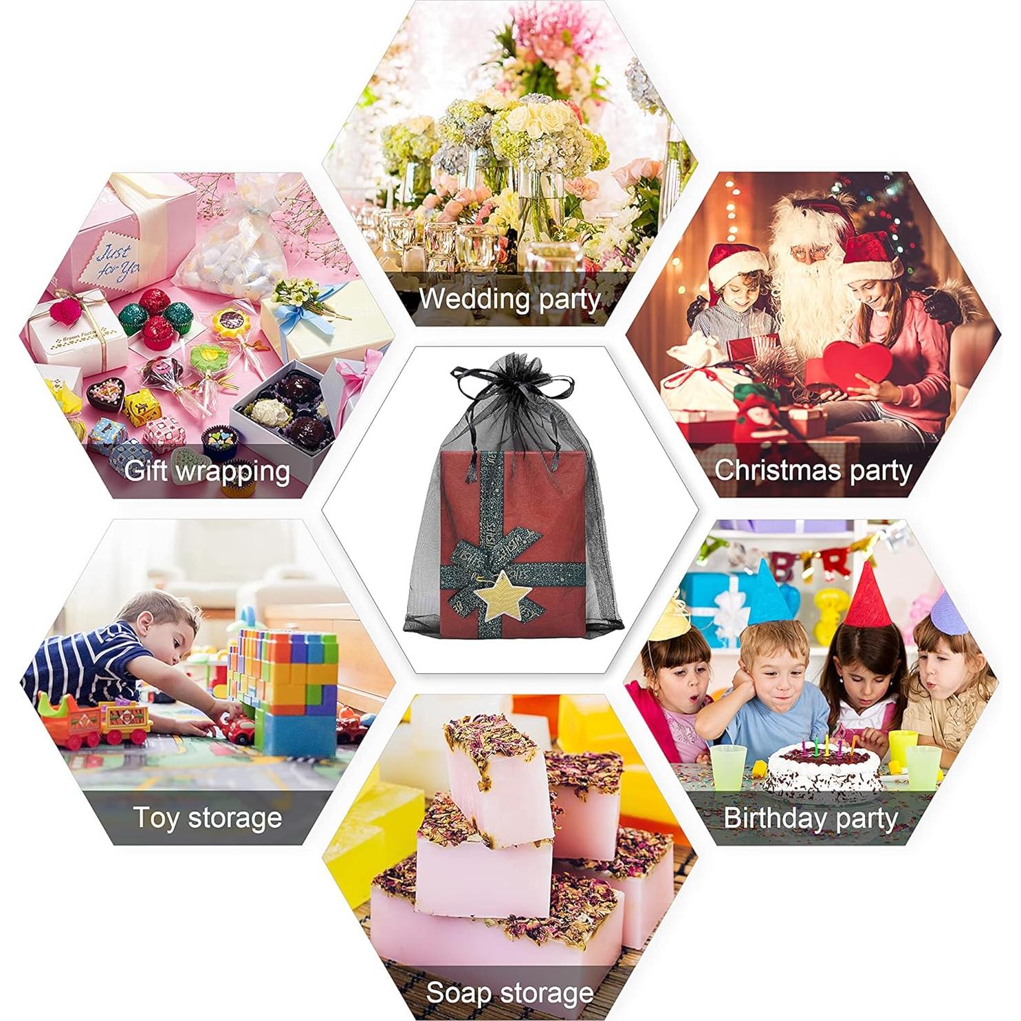 50 Bolsas de Regalo de Organza Negra 20x30 cm Jexila