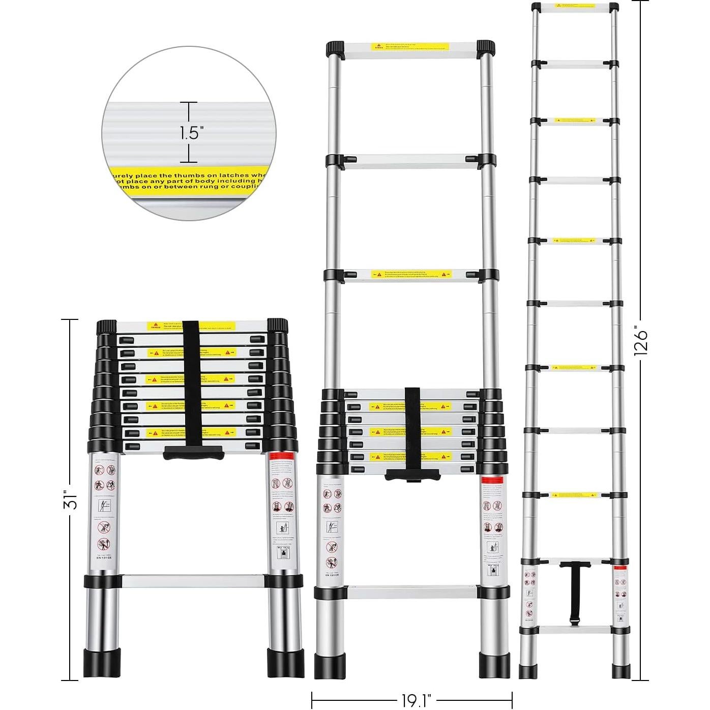 Escalera Telescópica PEAYLI 3.20m Aluminio Antideslizante