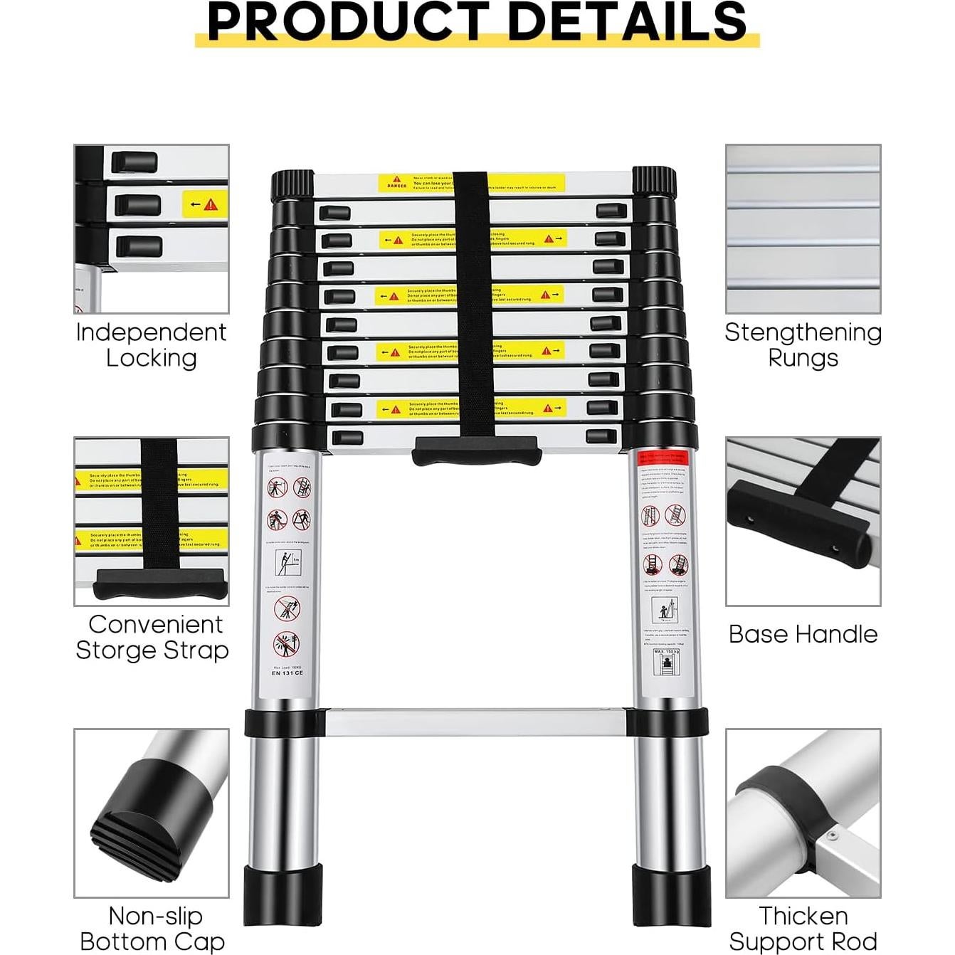 Escalera Telescópica PEAYLI 3.20m Aluminio Antideslizante